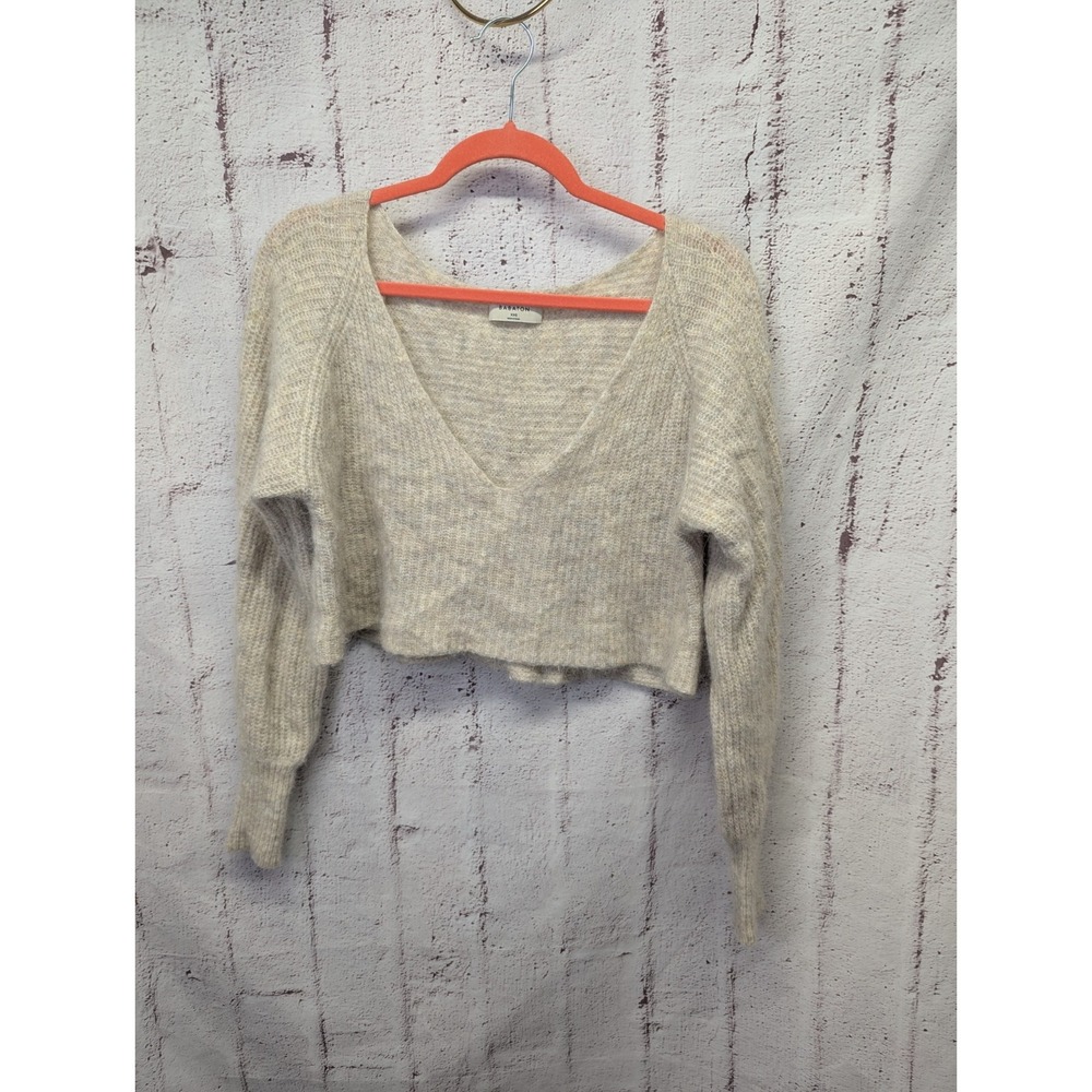 Babaton Aritzia XXS  V-Neck Crop ‎ Alpaca Blend Sweater Oversized - Picture 2 of 8